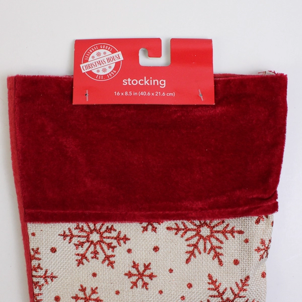 Christmas House Stocking Snowflakes Red & White 16x8.5” New 