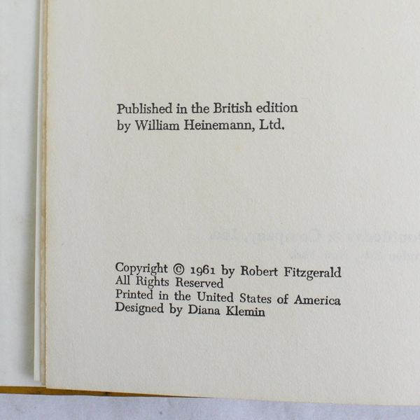 The Odyssey by Homer Translated by Robert Fitzgerald 1961 Hardcover