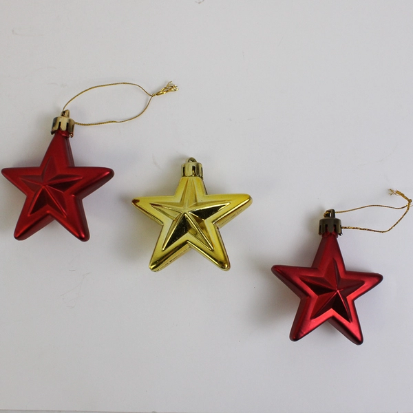 Lot of 6 Indoor/Outdoor Star-Shaped Plastic and Felt 3" Christmas Ornaments