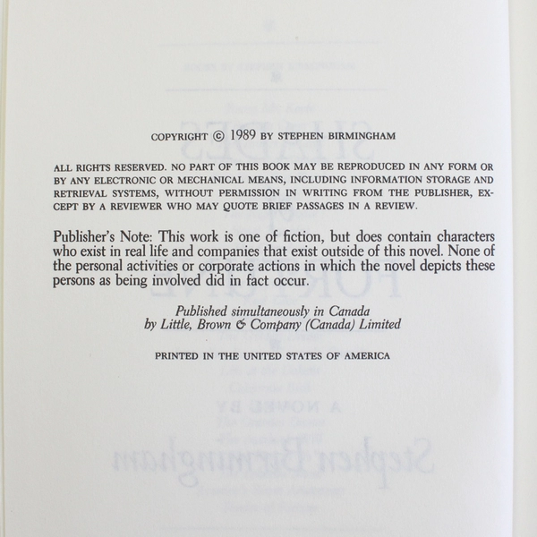 VTG Shades of Fortune by Stephen Birmingham 1989 1st Edition HC No Dust Jacket