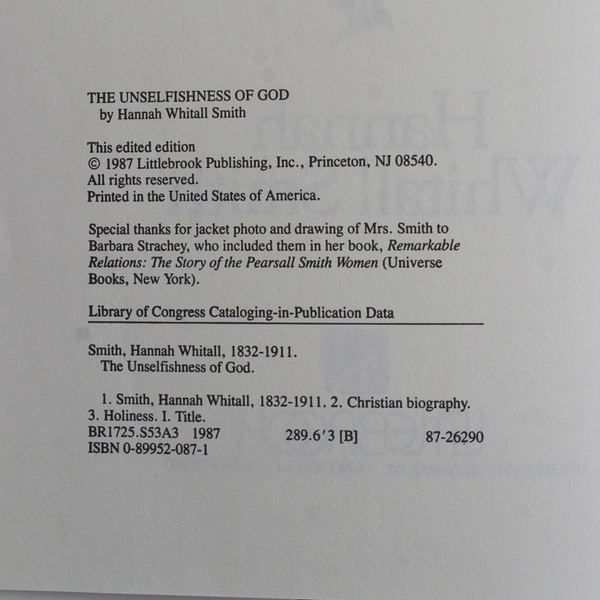 VTG The Unselfishness of God by Hannah Whitall Smith 1987 Hardcover Dust Jacket