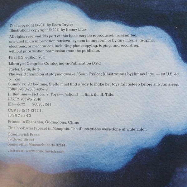 World Champion of Staying Awake HC Book, Sean Taylor & Jimmy Liao, #0711, 2011 