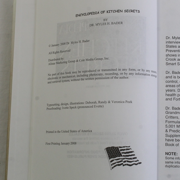 Encyclopedia of Kitchen Secrets by Myles H Bader 2008 1st Printing Hardcover