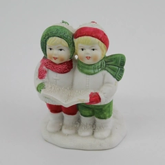 Vintage Bisque Little Carolers Taper Candle Holder Christmas Figurine 3-1/2"