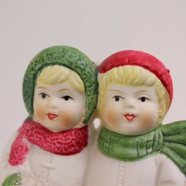 Vintage Bisque Little Carolers Taper Candle Holder Christmas Figurine 3-1/2"