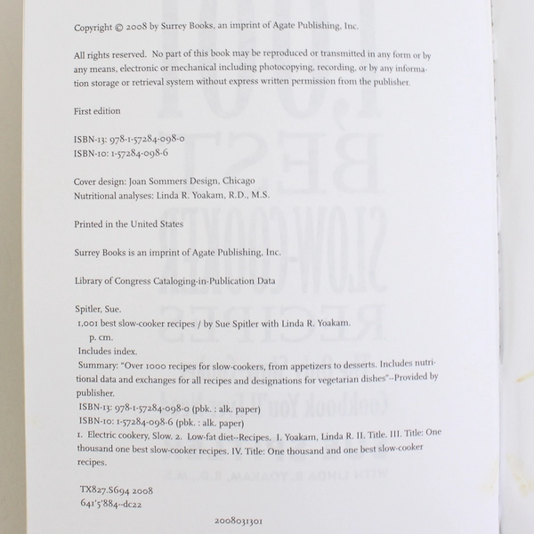 1,001 Best Slow-Cooker Recipes Linda R. Yoakam and Sue Spitler 2008 PB