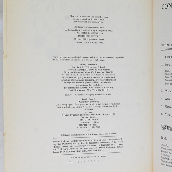 Good Food Gourmet Cookbook by Jane Brody 1992 Paperback Recipes & Menus