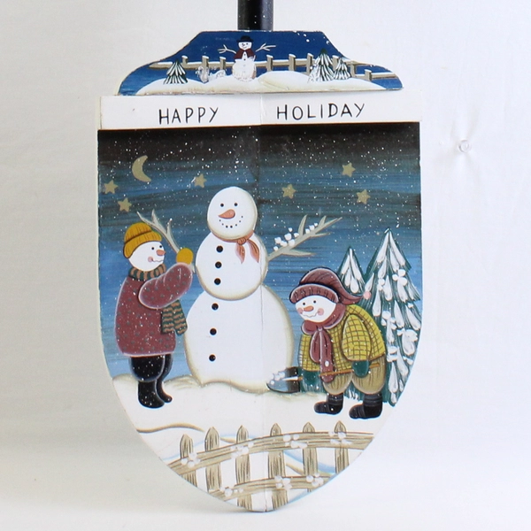 Folk Art Painted Metal Shovel - Snowmen 31" Tall 