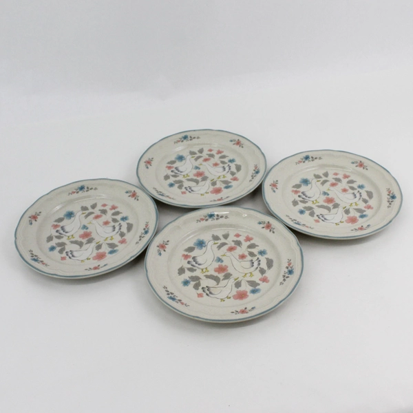  4 Action Industries Country Classics Geese Flowers Stoneware Salad Plates 7.5"