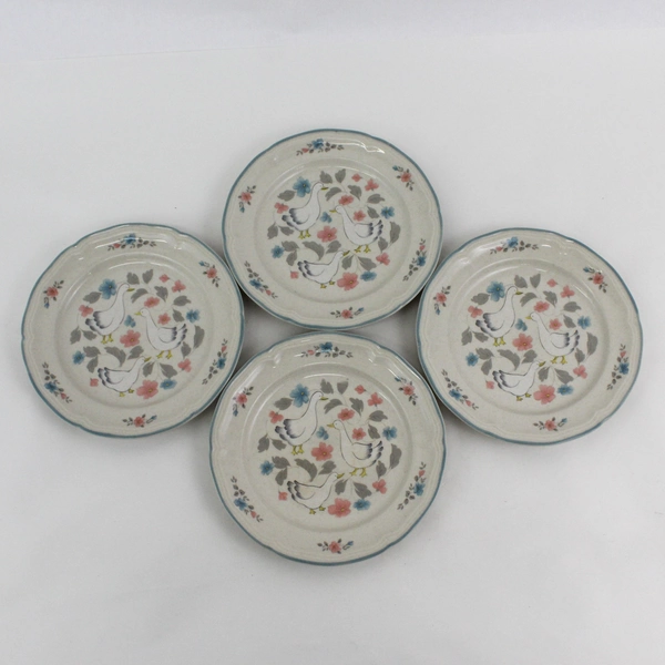 4 Action Industries Country Classics Geese Flowers Stoneware Salad Plates 7.5"