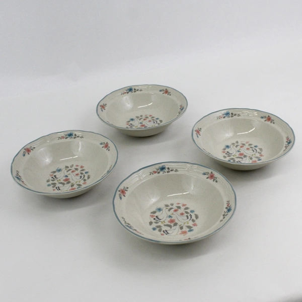  4 Action Industries Country Classics Stoneware Cereal Bowls Geese Flowers 6.75"