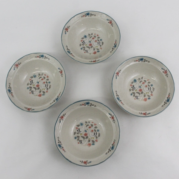  4 Action Industries Country Classics Stoneware Cereal Bowls Geese Flowers 6.75"