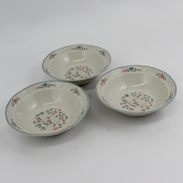  3 Action Industries Country Classics Stoneware Cereal Bowls Geese Flowers 6.75"
