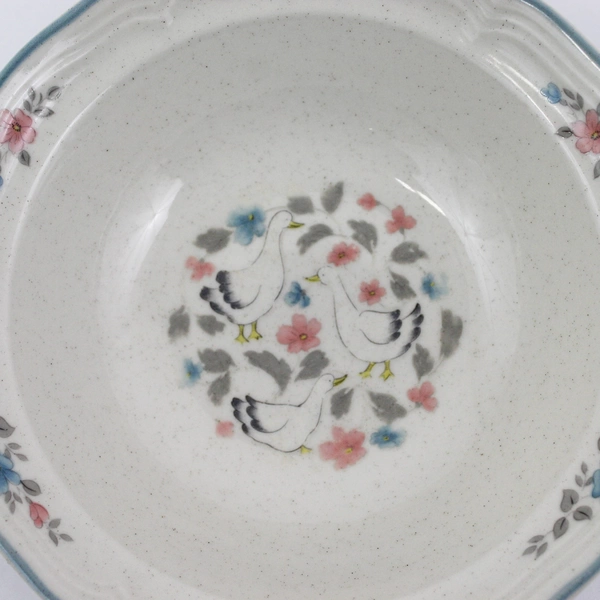  3 Action Industries Country Classics Stoneware Cereal Bowls Geese Flowers 6.75"