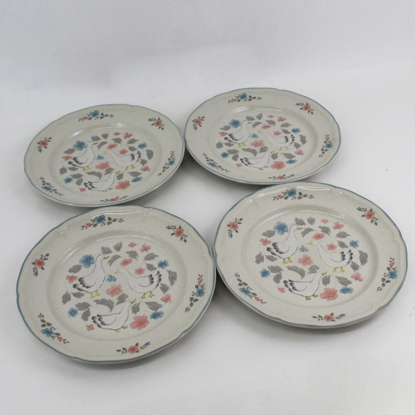 4 Action Industries Country Classics Stoneware Dinner Plates Geese & Flowers