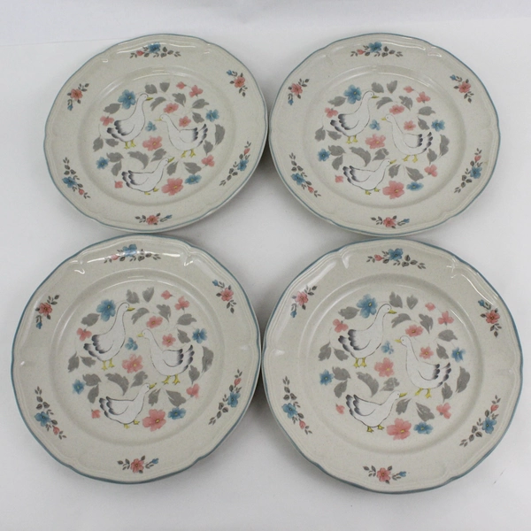 4 Action Industries Country Classics Stoneware Dinner Plates Geese & Flowers