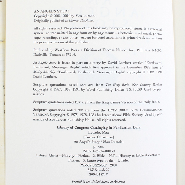 An Angel's Story The First Christmas From Heaven's View by Max Lucado 2004 HC DJ