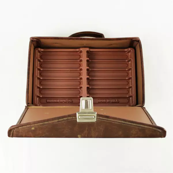 Brown Cassette Tape Storage Case Holds 12 Tapes Organizer