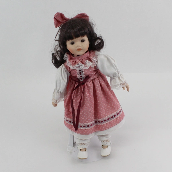 14" Victorian Girl Porcelain Doll with Stand