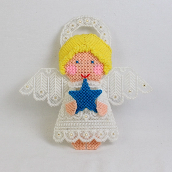 Vintage Christmas Tree Top Angel Canvas Needlework Plastic 10" Tall