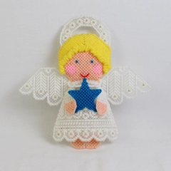 Vintage Christmas Tree Top Angel Canvas Needlework Plastic 10" Tall