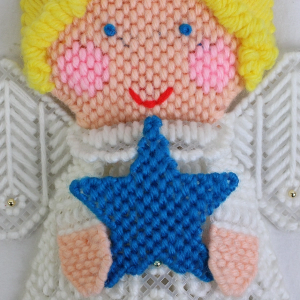 Vintage Christmas Tree Top Angel Canvas Needlework Plastic 10" Tall