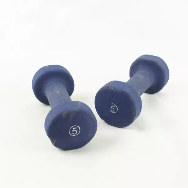 Pair 5 lb Blue Hand Weights Vinyl Dumbbells