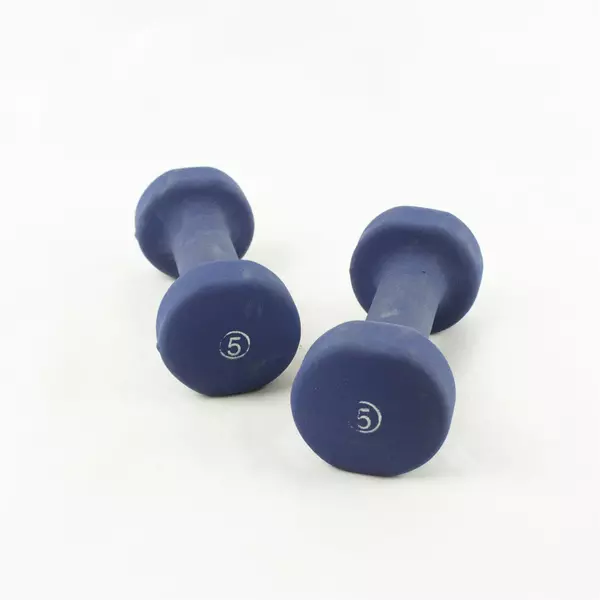 Pair 5 lb Blue Hand Weights Vinyl Dumbbells