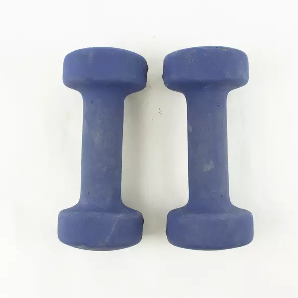 Pair 5 lb Blue Hand Weights Vinyl Dumbbells