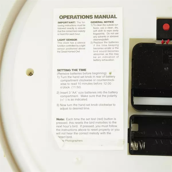 National Audubon Society Bird Sounds Wall Clock 11" Round Great Horned Owl