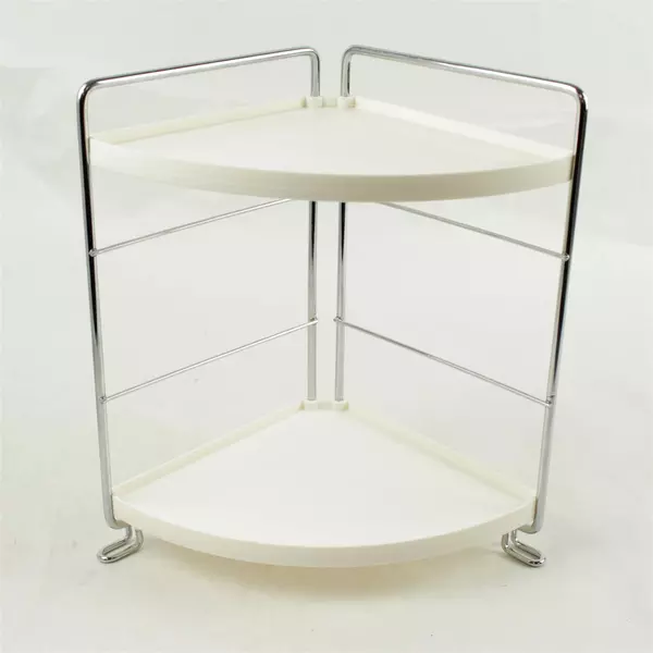 2-Shelf Corner Shelf White & Chrome Bathroom Kitchen Countertop