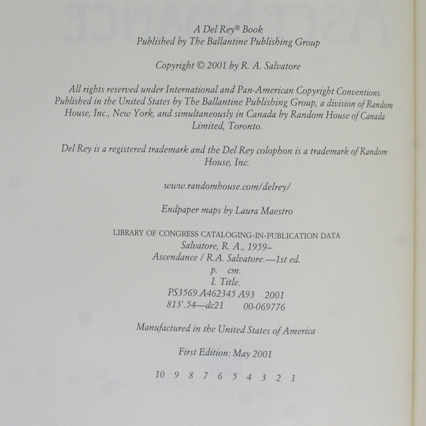 Ascendance R.A. Salvatore #1 of Second Demon Wars Saga 2001 Hardcover DJ 1st Ed
