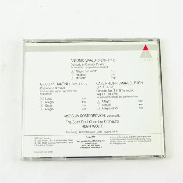 C.P.E. Bach Vivaldi Tartini Cello Concertos Rostropovich CD 1992 Teldec