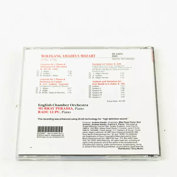 Mozart Concertos for Two & Three Pianos Music Recording CD