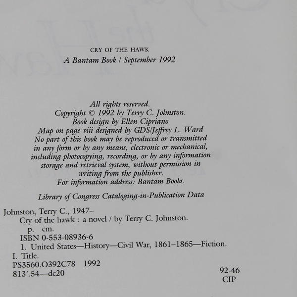 Cry of the Hawk by Terry C Johnston 1992 Hardcover Dust Jacket Ex-Library Book