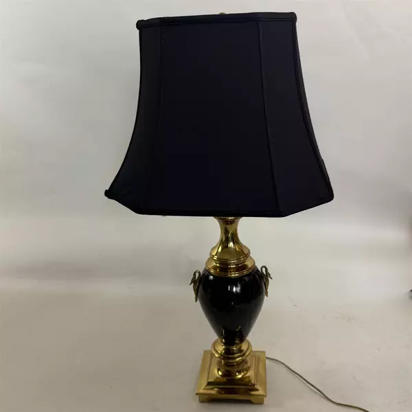 Vintage French Empire Style Black Resin Brass Swan Handle Accent Lamp