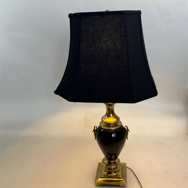 Vintage French Empire Style Black Resin Brass Swan Handle Accent Lamp