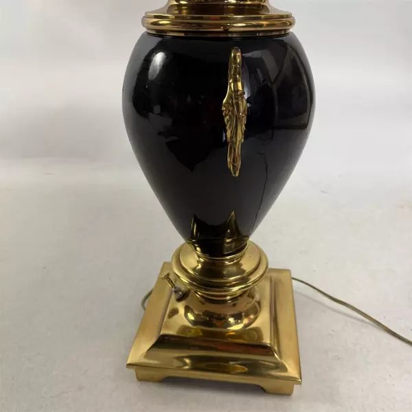 Vintage French Empire Style Black Resin Brass Swan Handle Accent Lamp