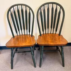 Set of 2 Dark Green Ash Wood Windsor Dining Chairs 
