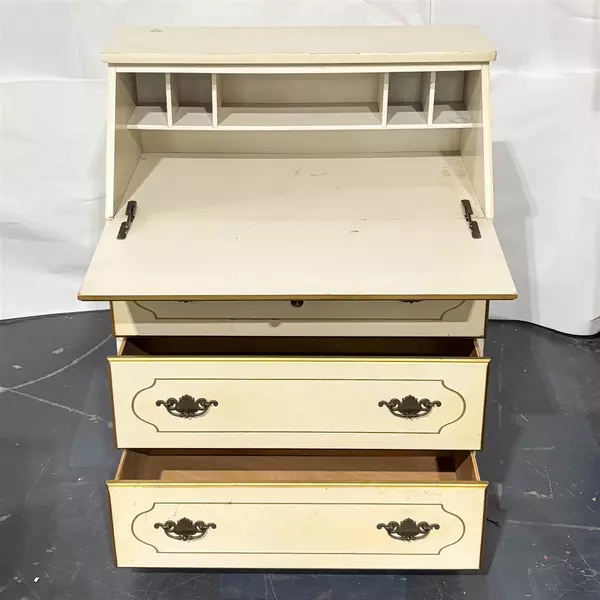 Vintage White Cream & Gold Secretary Dresser Desk