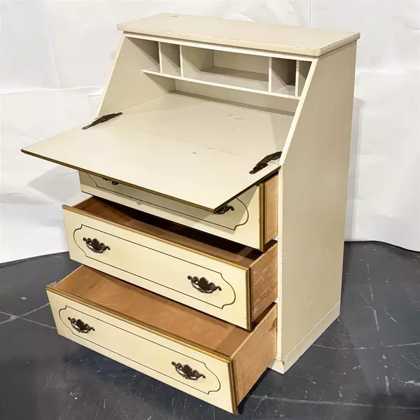 Vintage White Cream & Gold Secretary Dresser Desk