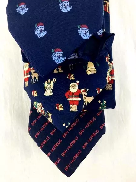 Lot of 3 Vintage Christmas Holiday Neck Ties Silk Santa Bah Humbug Van Heusen