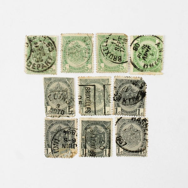 Lot Of 10 Belgium Coat Of Arms 1/5c Stamps Used 1890s 1900s