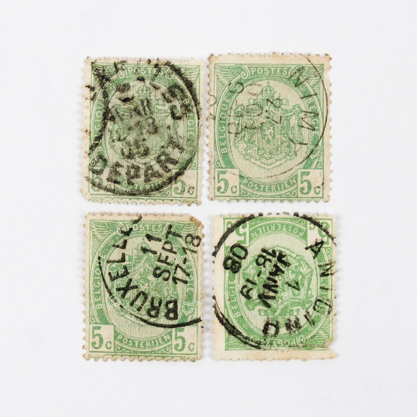 Lot Of 10 Belgium Coat Of Arms 1/5c Stamps Used 1890s 1900s