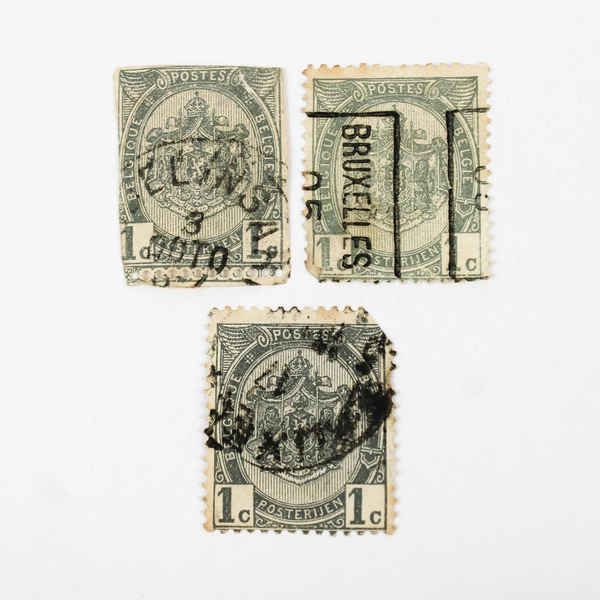 Lot Of 10 Belgium Coat Of Arms 1/5c Stamps Used 1890s 1900s