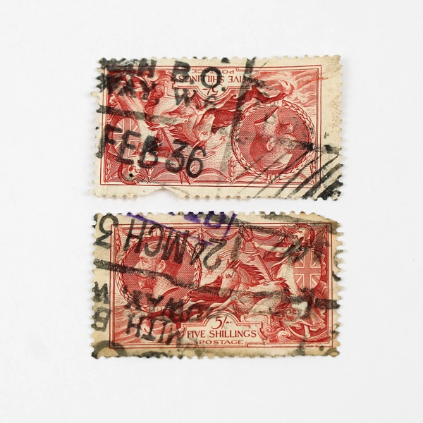 Lot Of 4 Great Britain King George V 5 Shilling Half Crown Seahorse Stamps Used