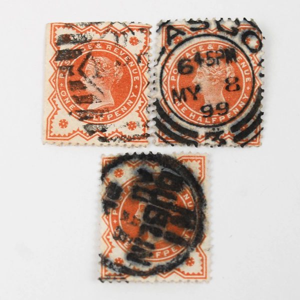 Lot Of 8 Great Britain Queen Victoria One Half Penny Stamps Used 1890s