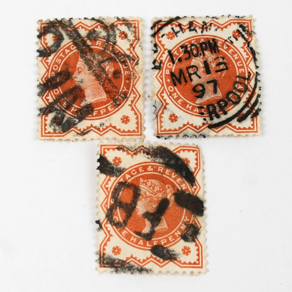 Lot Of 8 Great Britain Queen Victoria One Half Penny Stamps Used 1890s