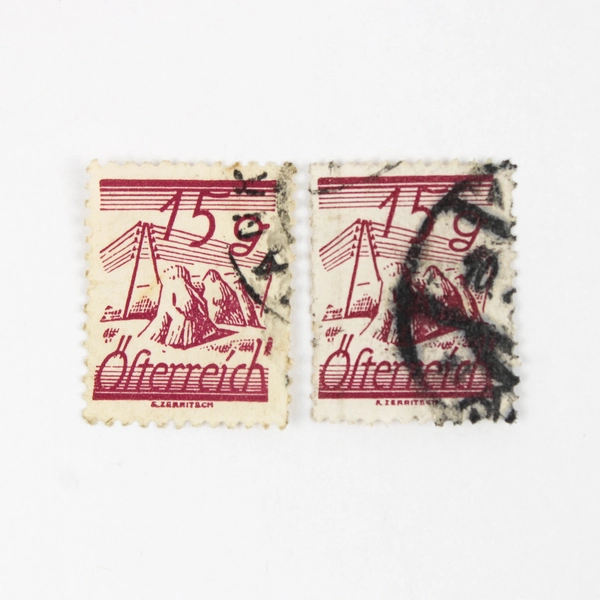 Lot Of 2 Austria 1925 Telegraph Lines 15 Groschen Schilling Stamps Used