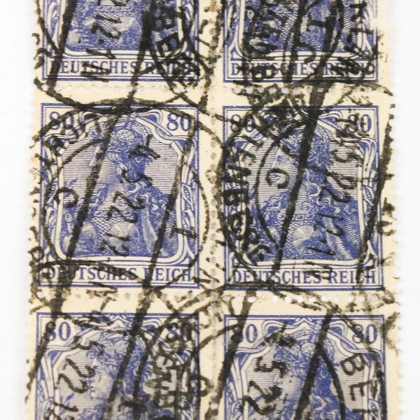 Block Of 8 Germany Deutsches Reich Germania 80 Pfennig Stamp Used 1922